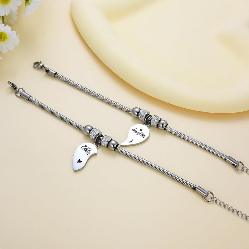Yonhon Father Daughter Necklace for 2, Father Daughter Matching Bracelet Set for 2 - Image 4